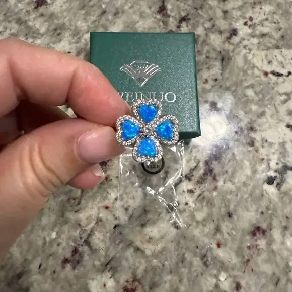 NEW Weinuo Silver and Blue Women's Anxiety Spinner Ring Size 9 - Picture 2 of 10